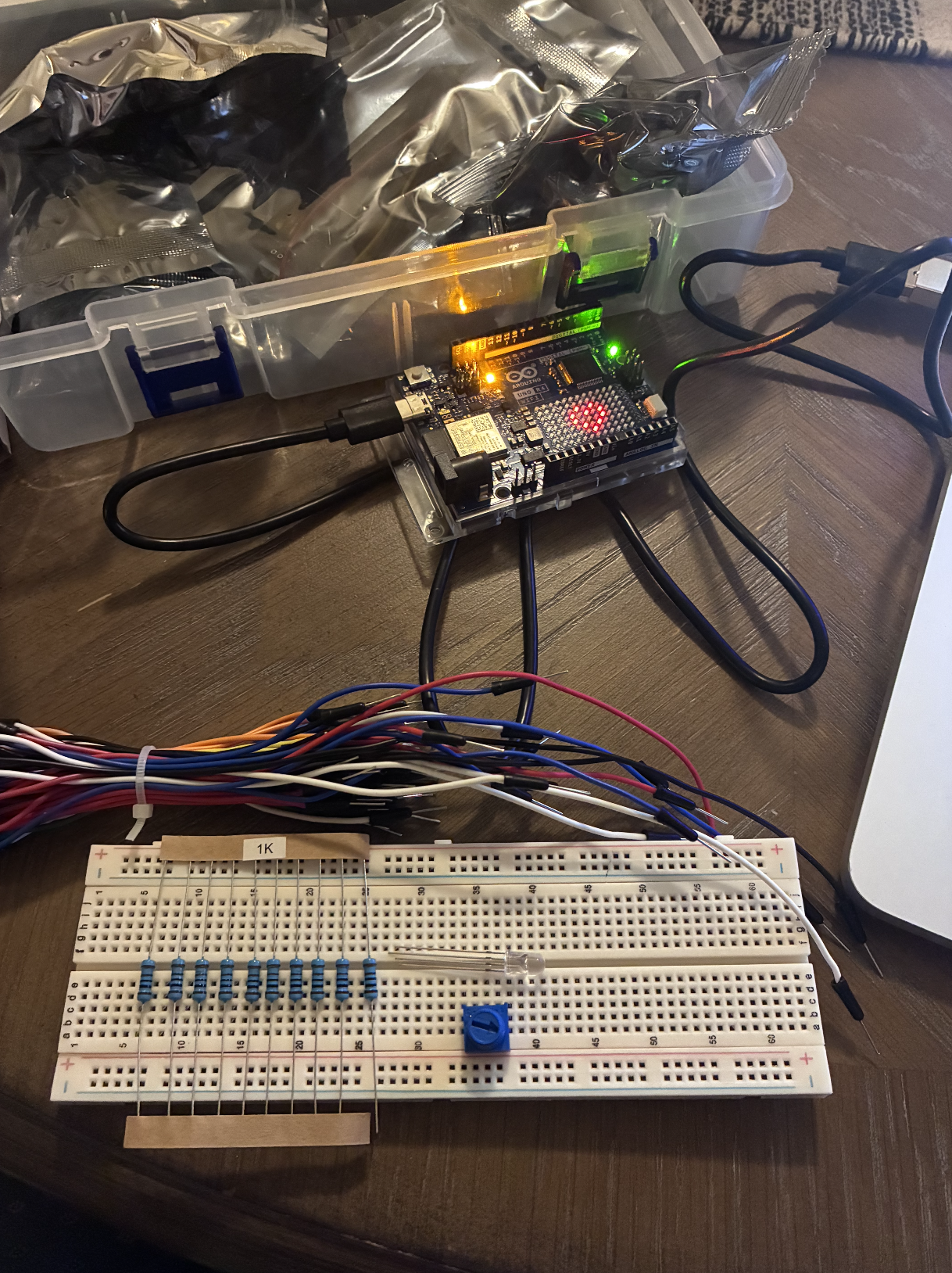 All components needed for this exploration RBG Led, hue adjust exploration.