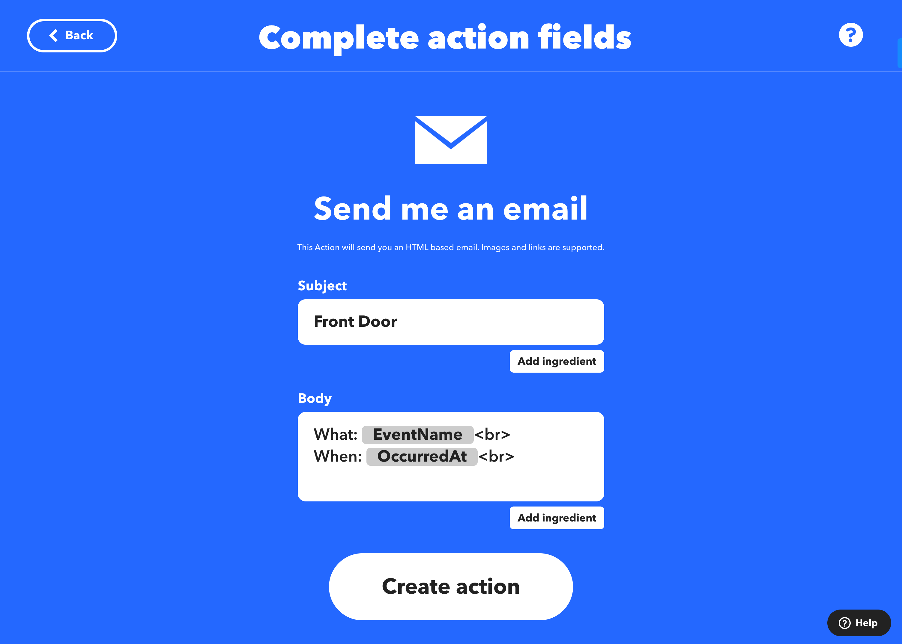 Entered subject + body for the email